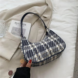 Plaid Canvas Women's Bag PU Leather Shoulder Bag Zipper Handbags