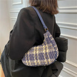 Plaid Canvas Women's Bag PU Leather Shoulder Bag