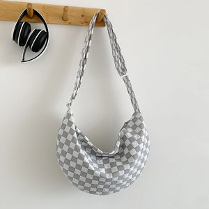 Plaid Commute Bag Half Moon Handbag Lightweight Large Capacity