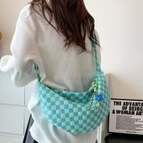 Plaid Commute Bag Half Moon Handbag Lightweight Large Capacity