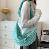 Plaid Commute Bag Half Moon Handbag Lightweight Large Capacity