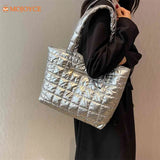 Plaid Cotton Padded Tote Bag Women's Casual Shoulder Bag