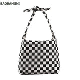 Plaid Canvas Shopper Bag Shoulder Crossbody Bags for Women Casual Shopping Tote