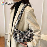 Plaid Half Moon Shaped Female Hand Bag