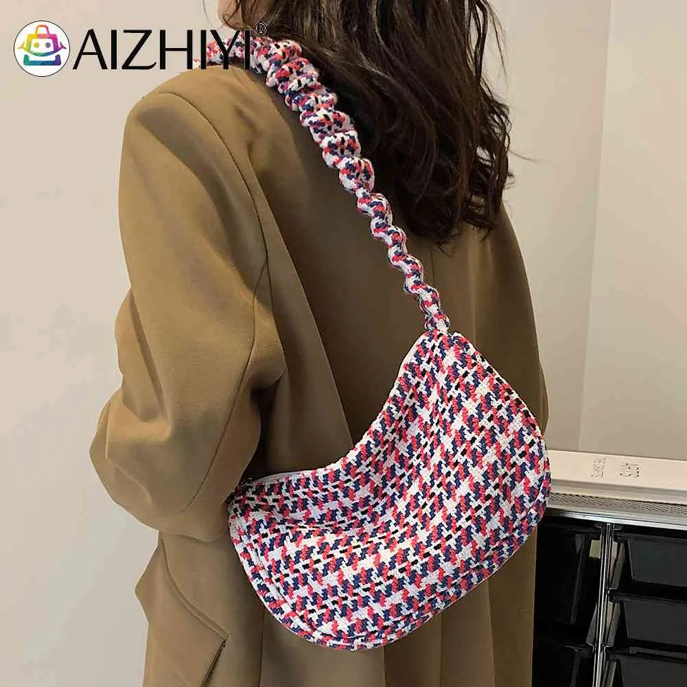 Plaid Half Moon Shaped Female Hand Bag