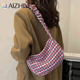 Plaid Half Moon Shaped Female Hand Bag