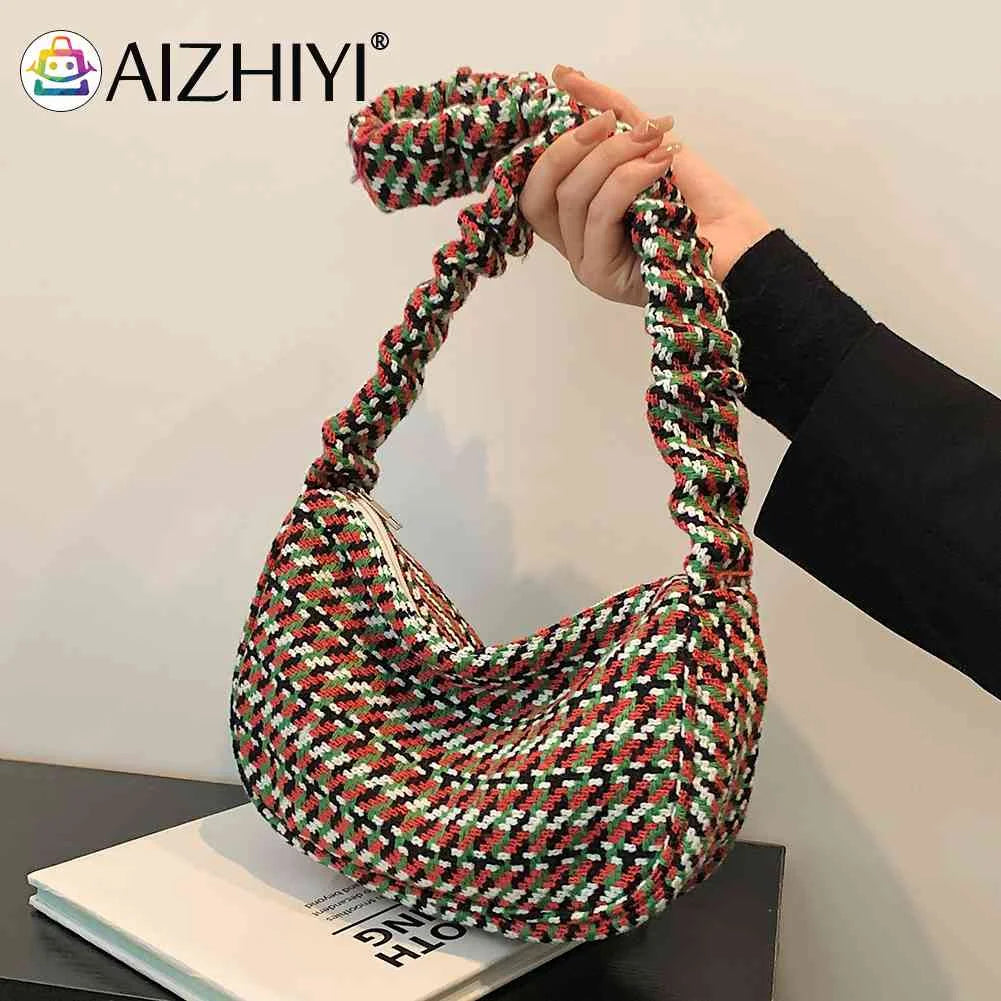 Plaid Half Moon Shaped Female Hand Bag