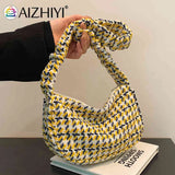 Plaid Half Moon Shaped Female Hand Bag