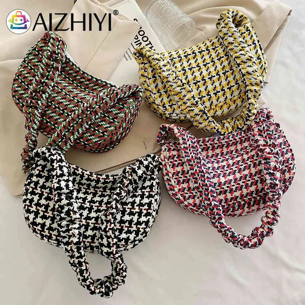 Plaid Half Moon Shaped Female Hand Bag