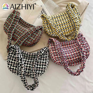 Plaid Half Moon Shaped Female Hand Bag