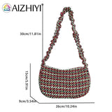 Plaid Half Moon Shaped Female Hand Bag