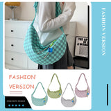 Plaid Half Moon Crescent Ladies Handbag Soft Lightweight Casual Portable Bag