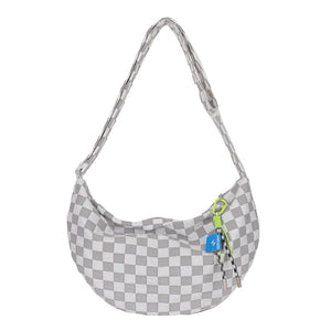 Plaid Half Moon Crescent Ladies Handbag Soft Lightweight Casual Portable Bag