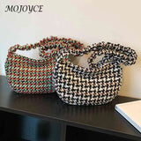 Vintage Plaid Ladies Tote Bag Half Moon Shape Casual Commute Bag