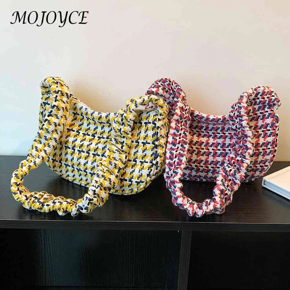 Vintage Plaid Ladies Tote Bag Half Moon Shape Casual Commute Bag
