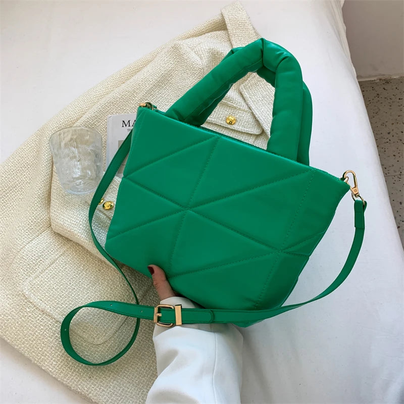 Plaid Large Tote Bucket Bag High-quality PU Leather