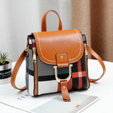Plaid PU Leather Backpacks Women Convertible Backpack Crossbody Bag