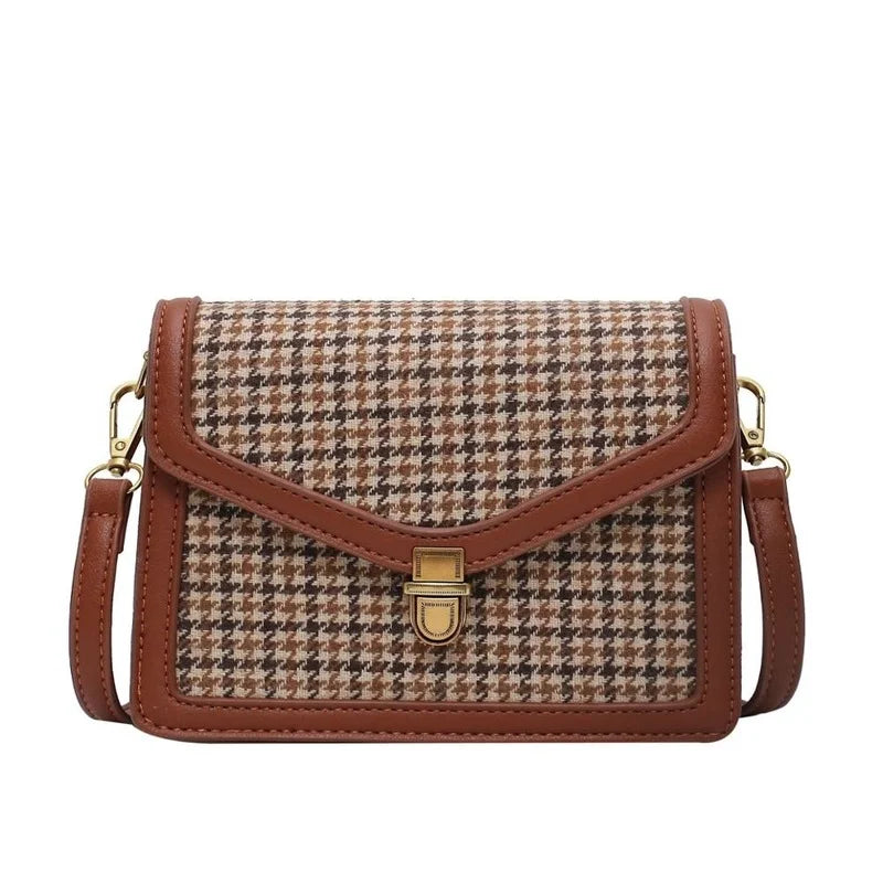Plaid PU Leather Crossbody Bag Chain Shoulder Messenger Small Bag Female Travel