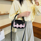 Mini PU Leather Cross-body Shoulder Bag Plaid Panelled All-match Saddle Bag