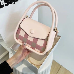 Mini PU Leather Cross-body Shoulder Bag Plaid Panelled All-match Saddle Bag