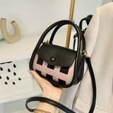 Mini PU Leather Cross-body Shoulder Bag Plaid Panelled All-match Saddle Bag