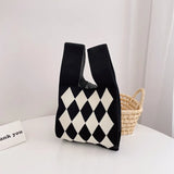 Plaid Pattern Knitted Shoulder Bag Wool Women Tote Large Capcaity Ladies Warm Ha