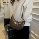 Plaid Pattern Leather Hobos Chains Crossbody Bag Shoulder Handbag Tote