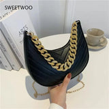Plaid Pattern Leather Hobos Chains Crossbody Bag Shoulder Handbag Tote