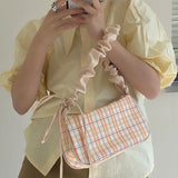 Sweet Plaid Nylon Shoulder Bag Top-handle