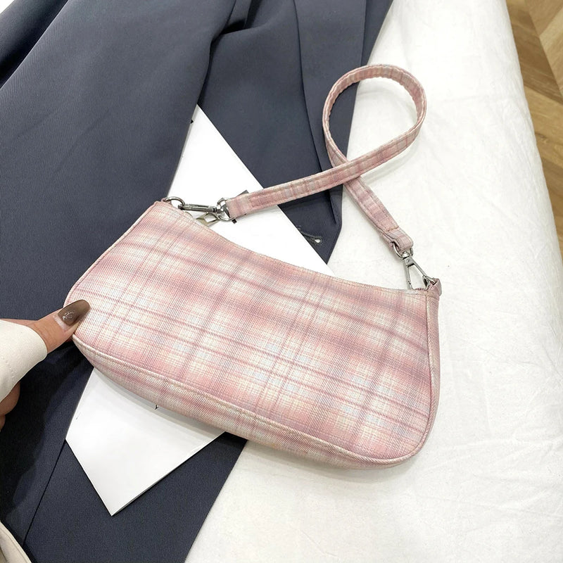 Plaid Print Underarm Bag Cloth Ladies Handbag For Women Shoulder Bags