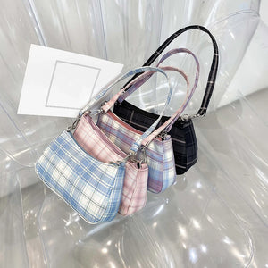 Plaid Print Underarm Bags Chain Strap Mini Handbags