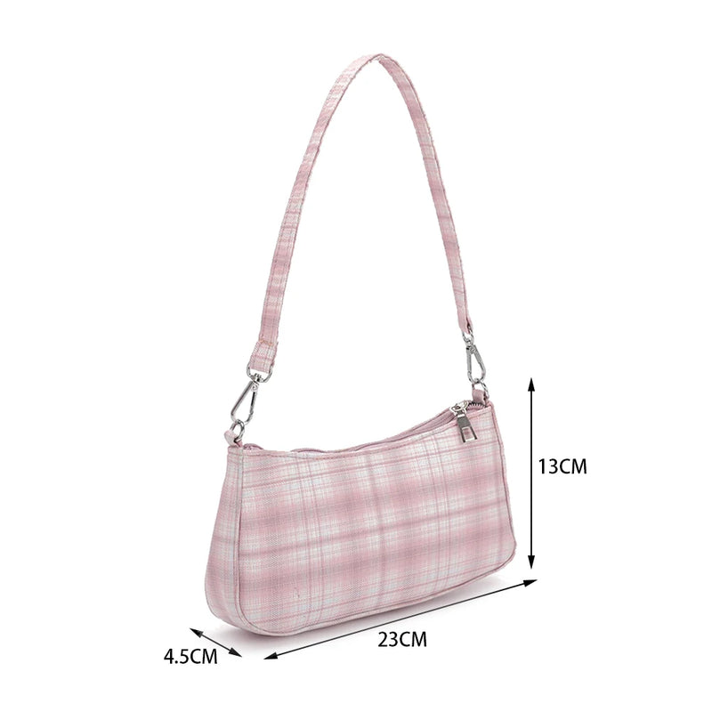Plaid Print Underarm Bags Chain Strap Mini Handbags