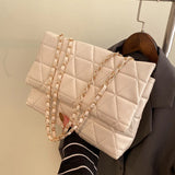 Plaid PU Leather Shoulder Bag Chain Strap Handbag Women Crossbody