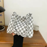 Plaid Shoulder Bag Large Capacity Underarm Bags Canvas Handbag
