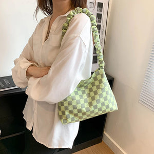 Plaid Shoulder Bag Large Capacity Underarm Bags Canvas Handbag