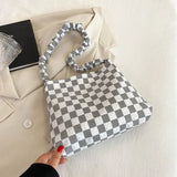 Plaid Shoulder Bag Large Capacity Underarm Bags Canvas Handbag
