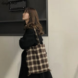 Plaid Shoulder Bags Women Retro Large Capacity Square Underarm Bag