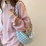 Plaid Underarm Bag Half Moon Ladies Handbag