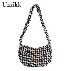 Vintage Plaid Underarm Bag for Girls