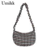 Vintage Plaid Underarm Bag for Girls