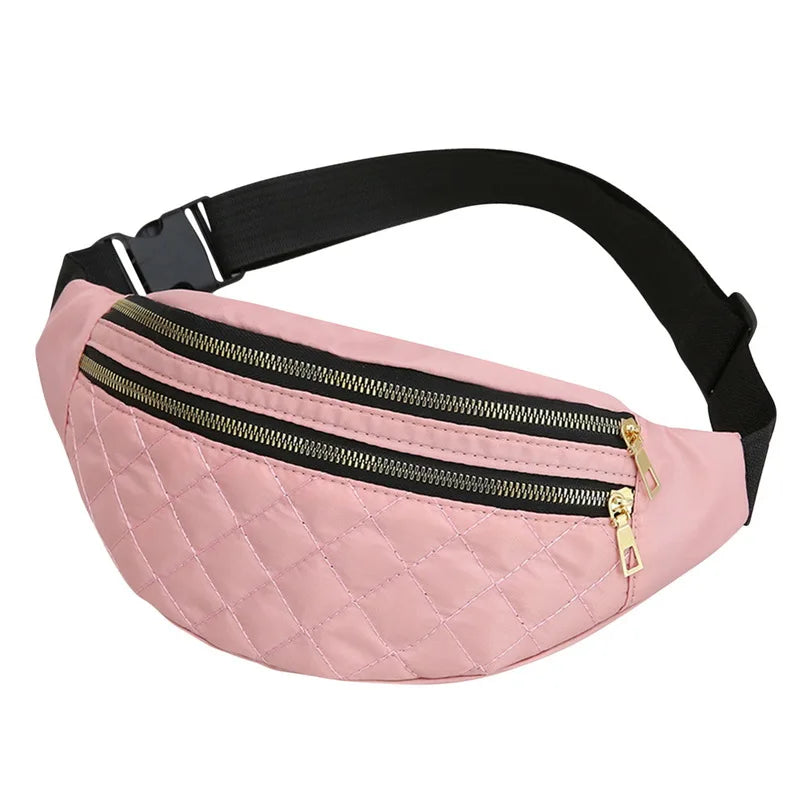 Plaid Waist Bag Pu Leather Belt Bags Women Crossbody Chest Bag