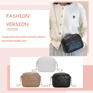 Plaid Women Crossbody Bag Chain Female Underarm Bag Casual Solid PU Leather