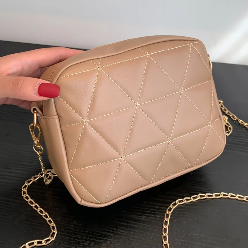 Plaid Women Crossbody Bag Chain Underarm Bag Casual PU Leather Zipper