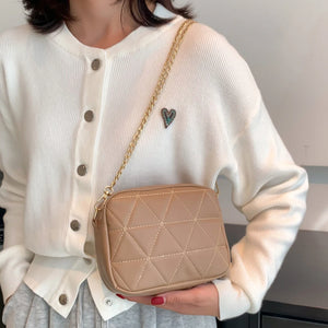 Plaid Crossbody Bag Chain Messenger Casual PU Leather Zipper Portable