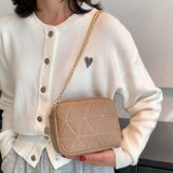 Plaid Crossbody Bag Chain Messenger Casual PU Leather Zipper Portable
