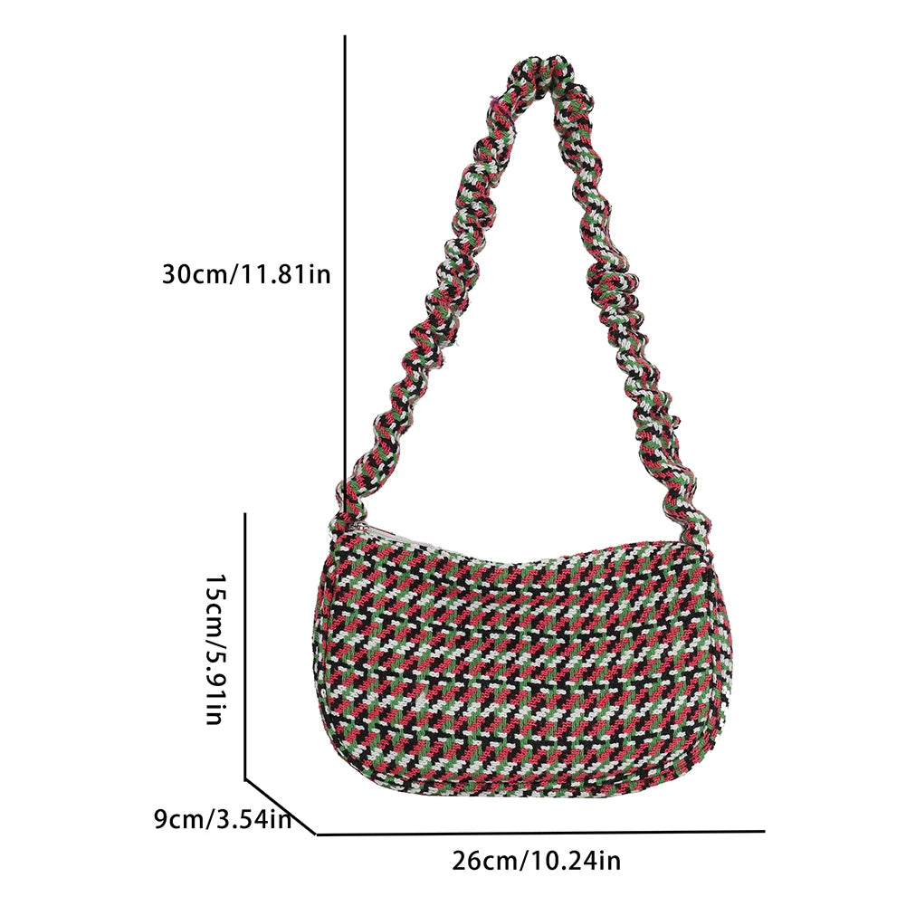 Plaid Women Handbag Half Moon Shaped Underarm Bag Casual Weekend Vacation