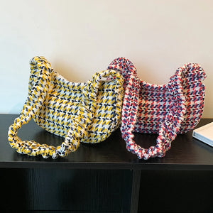 Plaid Women Handbag Half Moon Shaped Underarm Bag Casual Weekend Vacation