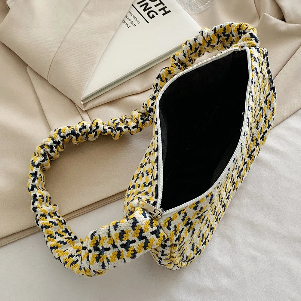 Plaid Women Handbag Half Moon Shaped Underarm Bag Casual Weekend Vacation