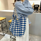 Plaid Women Shoulder Bag Cloth Fabric Shopping Bag Large Capacity Cotton Tote Ca