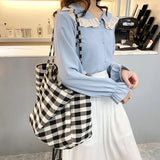 Plaid Women Shoulder Bag Cloth Fabric Shopping Bag Large Capacity Cotton Tote Ca